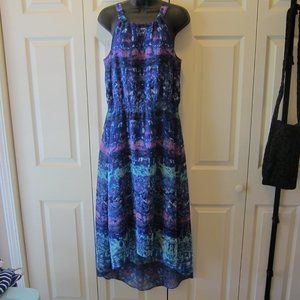 Chico's Stunning Blue Hi-Low Brooke Halter Dress 1.5  sz 10 - 12 Cinched Waist